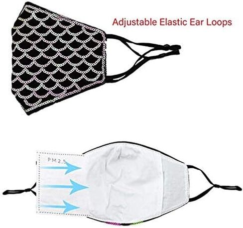 4 PCS Women Washable Face Bandanas Glitter Sparkle Mermaid Sequins Mask in Saudi Arabia