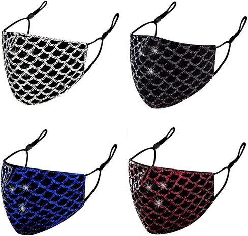 4 PCS Women Washable Face Bandanas Glitter Sparkle Mermaid Sequins Mask in Saudi Arabia