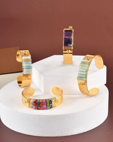 سوار من الكريستال الطبيعي للنساء، 7 شاكرا نحاسية من الكريستال المعالج الطبيعي مفتوح على مصراعيه in Kuwait