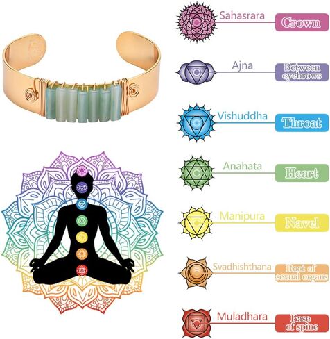 سوار من الكريستال الطبيعي للنساء، 7 شاكرا نحاسية من الكريستال المعالج الطبيعي مفتوح على مصراعيه in Kuwait