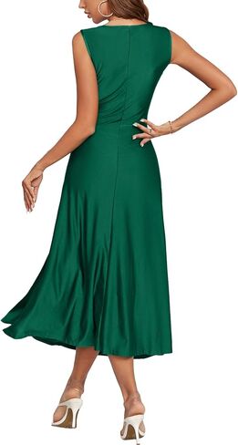 Vrtige Women's Satin Square Neck Sleeveles Tie Waist Split Side A-Line Flowy Cocktail Midi Dress in Saudi Arabia
