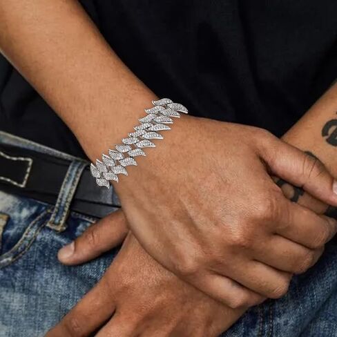 Gemsme 14K White Gold Plated Cuban Link Bracelet for Men Women Chain Bracelet Hip Hop Jewelry Gift for Christmas Anniversary Valentines Day 6.5/7/7.5/8/8.5/9 inches in Saudi Arabia