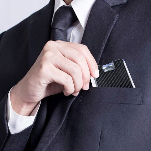 محفظة جيب من ألياف الكربون بمشبك نقود نحيف RFID ، حامل بطاقة الائتمان الحد الأدنى دائم ومقاوم للخدش للرجال الأعمال أسود 1 حزمة in Kuwait