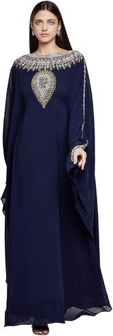 ANIIQ Women Dubai Kaftan Farasha Caftan فستان طويل ماكسي بأكمام طويلة جورجيت عرقي، زفاف، سهرة، حفلة مع وشاح مجاني in Kuwait