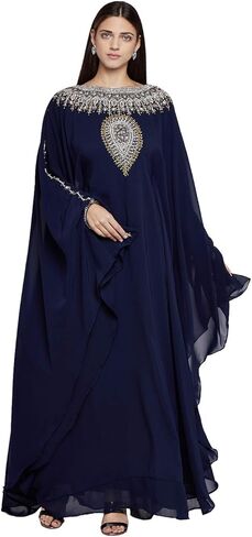 ANIIQ Women Dubai Kaftan Farasha Caftan فستان طويل ماكسي بأكمام طويلة جورجيت عرقي، زفاف، سهرة، حفلة مع وشاح مجاني in Kuwait