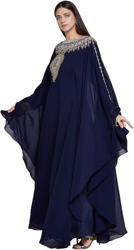 ANIIQ Women Dubai Kaftan Farasha Caftan فستان طويل ماكسي بأكمام طويلة جورجيت عرقي، زفاف، سهرة، حفلة مع وشاح مجاني in Kuwait