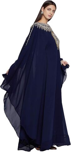 ANIIQ Women Dubai Kaftan Farasha Caftan فستان طويل ماكسي بأكمام طويلة جورجيت عرقي، زفاف، سهرة، حفلة مع وشاح مجاني in Kuwait