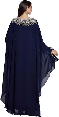 ANIIQ Women Dubai Kaftan Farasha Caftan فستان طويل ماكسي بأكمام طويلة جورجيت عرقي، زفاف، سهرة، حفلة مع وشاح مجاني in Kuwait