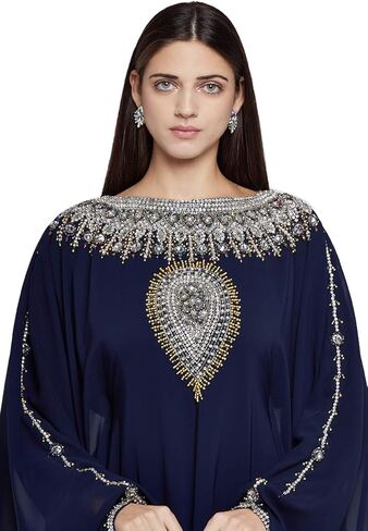 ANIIQ Women Dubai Kaftan Farasha Caftan فستان طويل ماكسي بأكمام طويلة جورجيت عرقي، زفاف، سهرة، حفلة مع وشاح مجاني in Kuwait