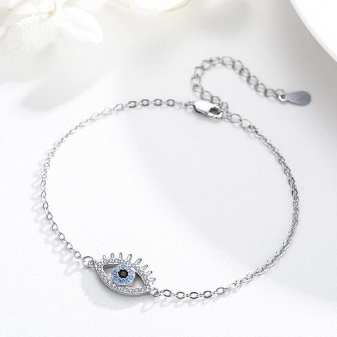 سوار العين الشريرة 925 الفضة الاسترليني الأزرق الشر العين سحر سوار الشر المجوهرات هدايا للنساء، الفضة الاسترليني ، زركونيا مكعب, فضة استرليني, زركونيا مكعب in Kuwait