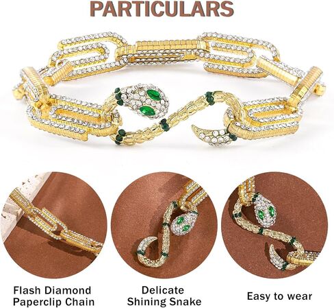 ELABEST Rhinestone Paperclip Snake Chain Bracelets Sparkly Paperclip Link Bracelet Cuban Link Paperclip Chain Jewelry for Women and girls in Saudi Arabia