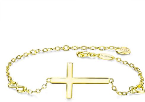 BlingGem Cross Bracelet for Women 925 Sterling Silver Rose Gold Plated Dainty Religious Christian Bracelet Faith Hope God Blessed Confirmation Jewelry Gift for Women Girlfriend Daughter in Saudi Arabia