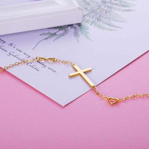 BlingGem Cross Bracelet for Women 925 Sterling Silver Rose Gold Plated Dainty Religious Christian Bracelet Faith Hope God Blessed Confirmation Jewelry Gift for Women Girlfriend Daughter in Saudi Arabia