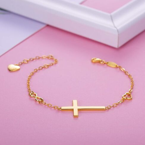 BlingGem Cross Bracelet for Women 925 Sterling Silver Rose Gold Plated Dainty Religious Christian Bracelet Faith Hope God Blessed Confirmation Jewelry Gift for Women Girlfriend Daughter in Saudi Arabia