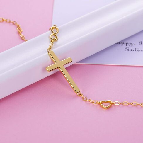BlingGem Cross Bracelet for Women 925 Sterling Silver Rose Gold Plated Dainty Religious Christian Bracelet Faith Hope God Blessed Confirmation Jewelry Gift for Women Girlfriend Daughter in Saudi Arabia