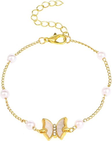 SMUOBT Gold Pearl Butterfly Bracelet for Women,Hypoallergenic Trendy Jewelry Accessories Gift for Women Valentine's Day Birthday Christmas, Metal, no gemstone in Kuwait