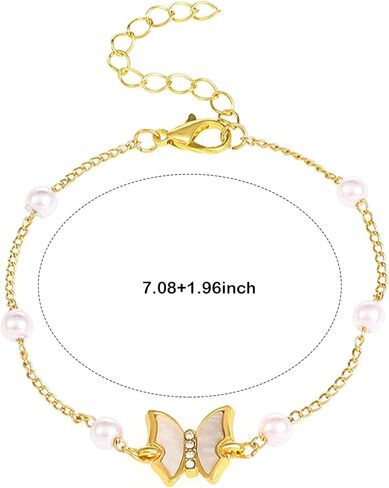 SMUOBT Gold Pearl Butterfly Bracelet for Women,Hypoallergenic Trendy Jewelry Accessories Gift for Women Valentine's Day Birthday Christmas, Metal, no gemstone in Kuwait