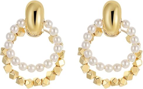 Sylph's Earrings for Women - Dainty & Cute Small Hoop Earrings with Gold Pearl Accent – Trendy Gold Huggie Hoop Earrings for Women in Kuwait