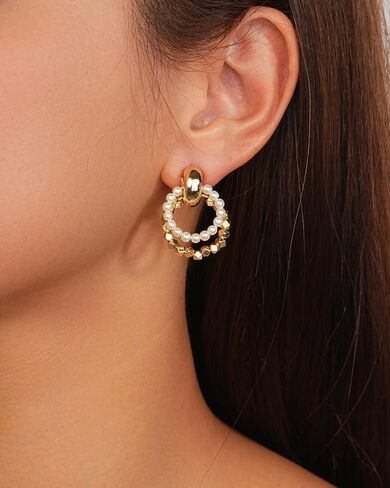 Sylph's Earrings for Women - Dainty & Cute Small Hoop Earrings with Gold Pearl Accent – Trendy Gold Huggie Hoop Earrings for Women in Kuwait
