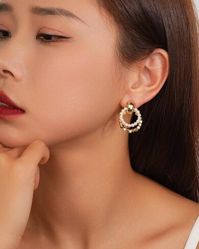 Sylph's Earrings for Women - Dainty & Cute Small Hoop Earrings with Gold Pearl Accent – Trendy Gold Huggie Hoop Earrings for Women in Kuwait