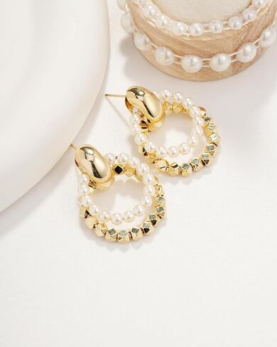 Sylph's Earrings for Women - Dainty & Cute Small Hoop Earrings with Gold Pearl Accent – Trendy Gold Huggie Hoop Earrings for Women in Kuwait