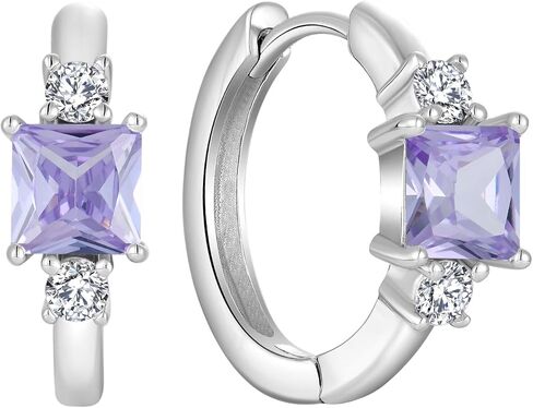 925 Sterling Silver Hoop Earrings for Women, 5x5MM Square Cut Birthstone Huggie Earrings, 18K White Gold Plated Jewelry for Women in Saudi Arabia