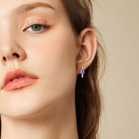 925 Sterling Silver Hoop Earrings for Women, 5x5MM Square Cut Birthstone Huggie Earrings, 18K White Gold Plated Jewelry for Women in Saudi Arabia