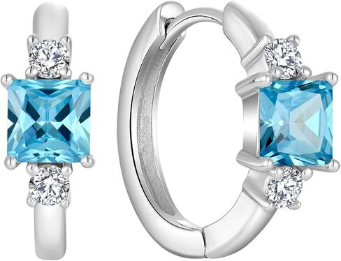 925 Sterling Silver Hoop Earrings for Women, 5x5MM Square Cut Birthstone Huggie Earrings, 18K White Gold Plated Jewelry for Women in Saudi Arabia