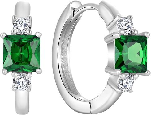 925 Sterling Silver Hoop Earrings for Women, 5x5MM Square Cut Birthstone Huggie Earrings, 18K White Gold Plated Jewelry for Women in Saudi Arabia