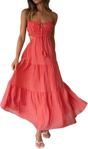 ​Women Y2k Summer Maxi Dress Sexy Sleeveless Backless Sling Dress Low Cut Spaghetti Strap Princess Long Dress in Saudi Arabia