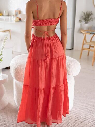 ​Women Y2k Summer Maxi Dress Sexy Sleeveless Backless Sling Dress Low Cut Spaghetti Strap Princess Long Dress in Saudi Arabia