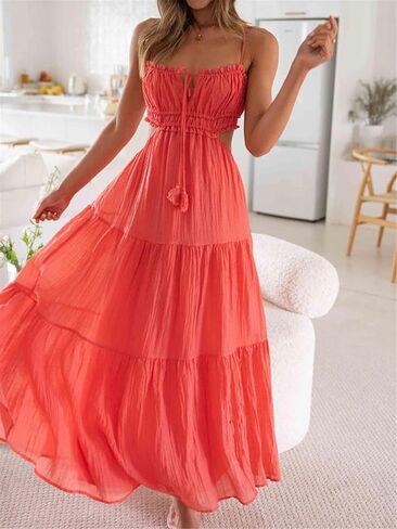 ​Women Y2k Summer Maxi Dress Sexy Sleeveless Backless Sling Dress Low Cut Spaghetti Strap Princess Long Dress in Saudi Arabia