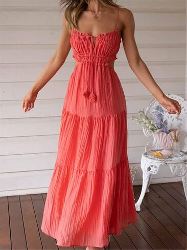 ​Women Y2k Summer Maxi Dress Sexy Sleeveless Backless Sling Dress Low Cut Spaghetti Strap Princess Long Dress in Saudi Arabia
