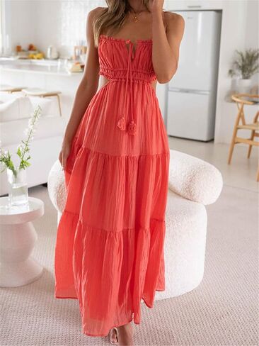 ​Women Y2k Summer Maxi Dress Sexy Sleeveless Backless Sling Dress Low Cut Spaghetti Strap Princess Long Dress in Saudi Arabia