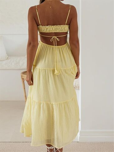 المرأة Y2k الصيف ماكسي فستان مثير بلا أكمام عارية الذراعين فستان بكتافة منخفضة قطع السباغيتي حزام الأميرة فستان طويل in Kuwait