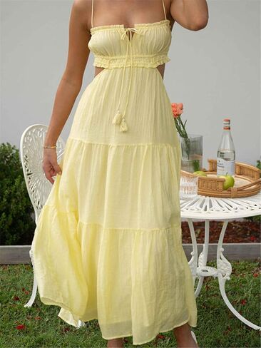 المرأة Y2k الصيف ماكسي فستان مثير بلا أكمام عارية الذراعين فستان بكتافة منخفضة قطع السباغيتي حزام الأميرة فستان طويل in Kuwait