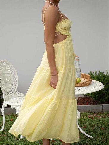 المرأة Y2k الصيف ماكسي فستان مثير بلا أكمام عارية الذراعين فستان بكتافة منخفضة قطع السباغيتي حزام الأميرة فستان طويل in Kuwait