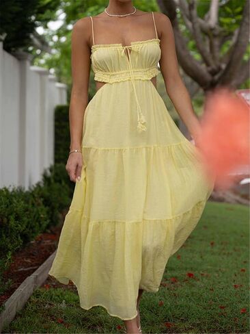 المرأة Y2k الصيف ماكسي فستان مثير بلا أكمام عارية الذراعين فستان بكتافة منخفضة قطع السباغيتي حزام الأميرة فستان طويل in Kuwait