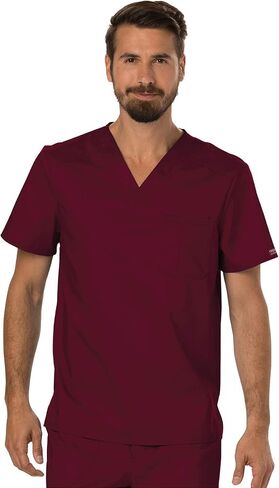 Cherokee Men Scrubs Set Workwear Revolution WW690 Tuckable V-Neck Top & WW140 Fly Front Pant, Wine- M Top/M Pant in Saudi Arabia