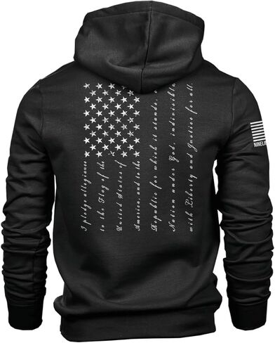 سترة Nine Line The Pledge ذات القلنسوة باللون الأسود - شعار Dropline والعلم الأمريكي على الكم - لمسة نهائية ناعمة مقاومة للتحبب in Kuwait