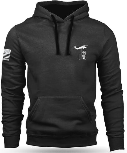 سترة Nine Line The Pledge ذات القلنسوة باللون الأسود - شعار Dropline والعلم الأمريكي على الكم - لمسة نهائية ناعمة مقاومة للتحبب in Kuwait