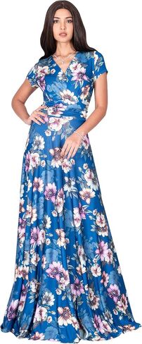 KOH KOH Womens Long Cap Sleeves Floral Print V-Neck Summer Sundress Maxi Dress in Saudi Arabia