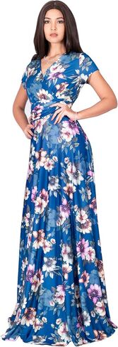 KOH KOH Womens Long Cap Sleeves Floral Print V-Neck Summer Sundress Maxi Dress in Saudi Arabia