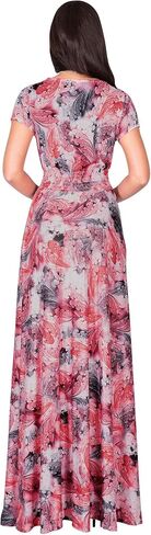 KOH KOH Womens Long Cap Sleeves Floral Print V-Neck Summer Sundress Maxi Dress in Saudi Arabia