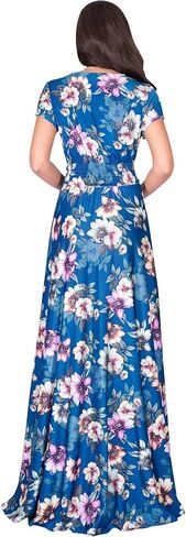 KOH KOH Womens Long Cap Sleeves Floral Print V-Neck Summer Sundress Maxi Dress in Saudi Arabia
