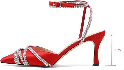 Women Pump Sandals,2.75" Stiletto Heel,Ankle Strap Buckle,Satin Upper Sparkly Crystal Rhinestones,Pointed Toe,Summer Bridal,Party,Street in Kuwait