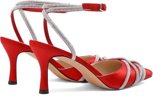 Women Pump Sandals,2.75" Stiletto Heel,Ankle Strap Buckle,Satin Upper Sparkly Crystal Rhinestones,Pointed Toe,Summer Bridal,Party,Street in Kuwait