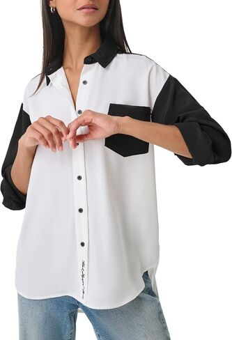Karl Lagerfeld Paris Women's Soft Long Sleeve Colorblock Everyday Fashion Sport Blouse in Saudi Arabia