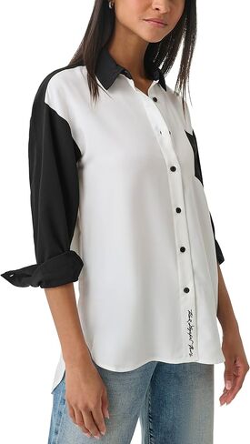 Karl Lagerfeld Paris Women's Soft Long Sleeve Colorblock Everyday Fashion Sport Blouse in Saudi Arabia
