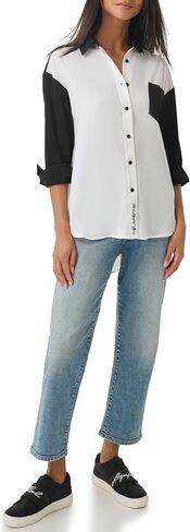 Karl Lagerfeld Paris Women's Soft Long Sleeve Colorblock Everyday Fashion Sport Blouse in Saudi Arabia